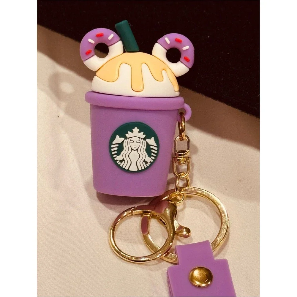 3D Mouse Donut Coffee Cup Keychain Bag Charm Silicone Wristlet Strap Gift NIP